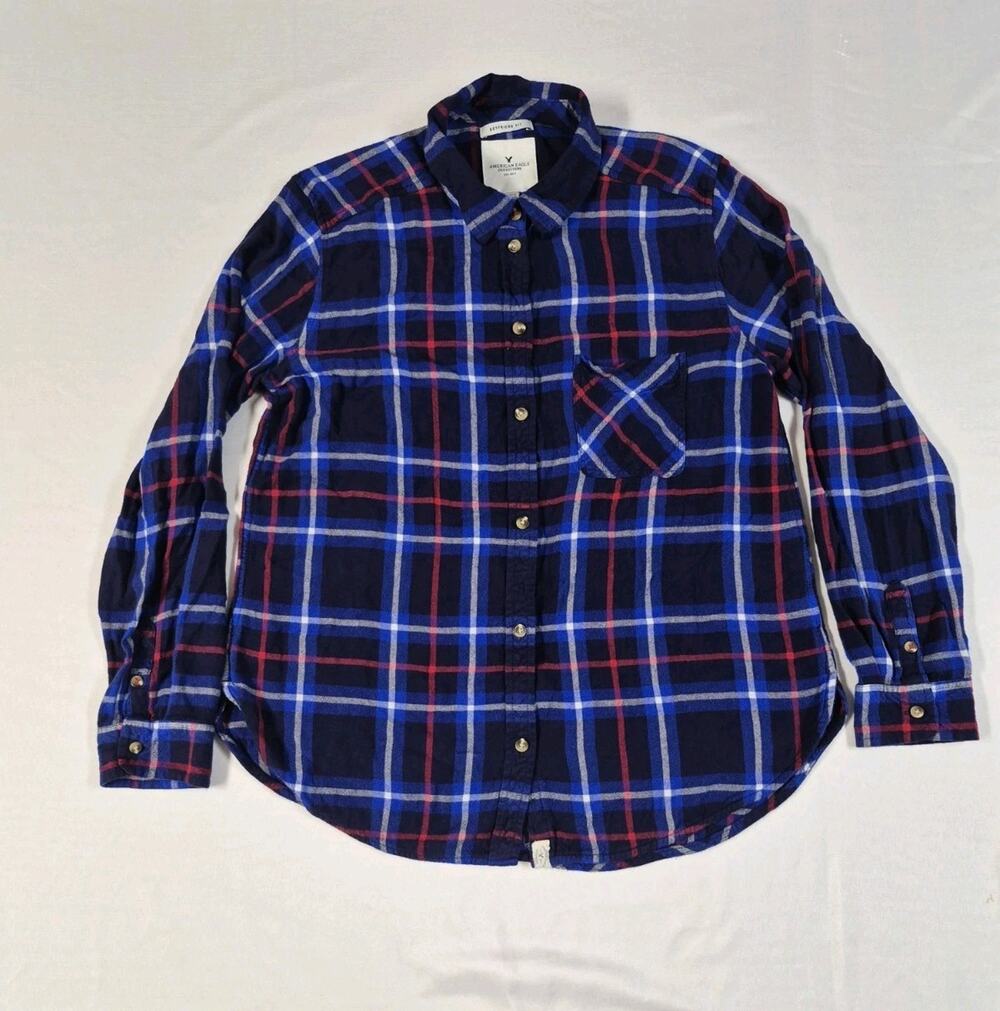 American Eagle Women's Size M Plaid Boyfriend Fit Long Sleeve Button Down Shirt